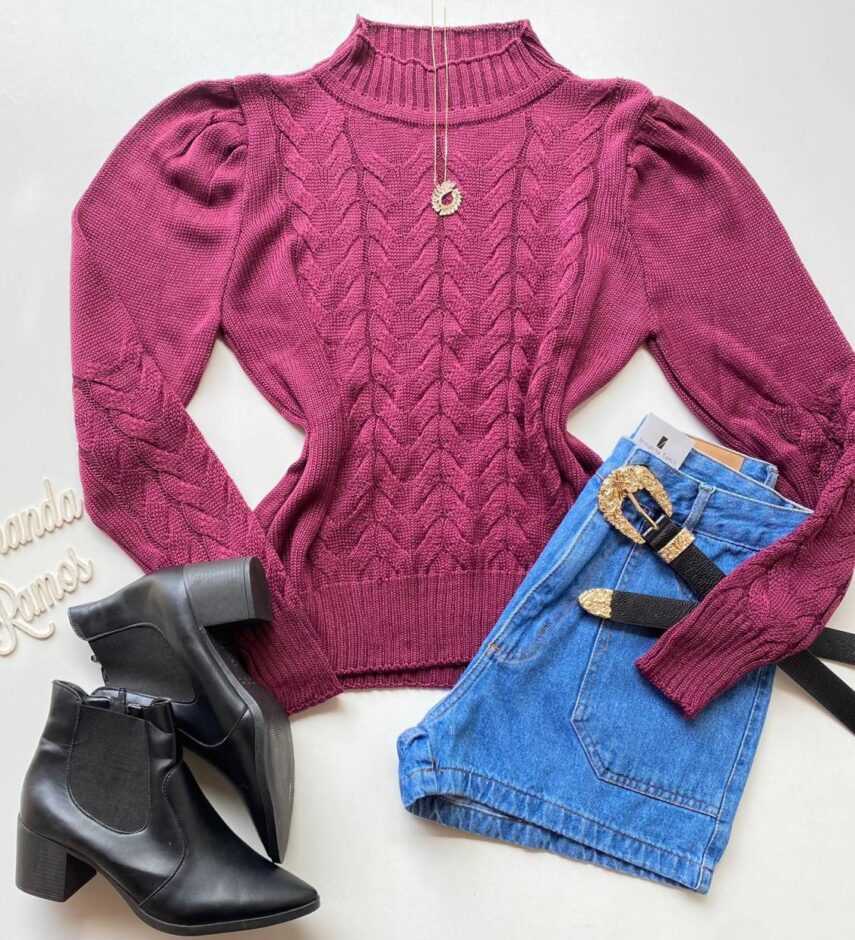 Blusa Manga Longa Feminina Tricot Zoe Vinho - Fernanda Ramos Store