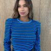 Blusa Manga Longa Modal com Detalhe Listrada Azul Fernanda Ramos Store