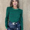 Blusa Manga Longa Modal com Detalhe Listrada Verde Fernanda Ramos Store