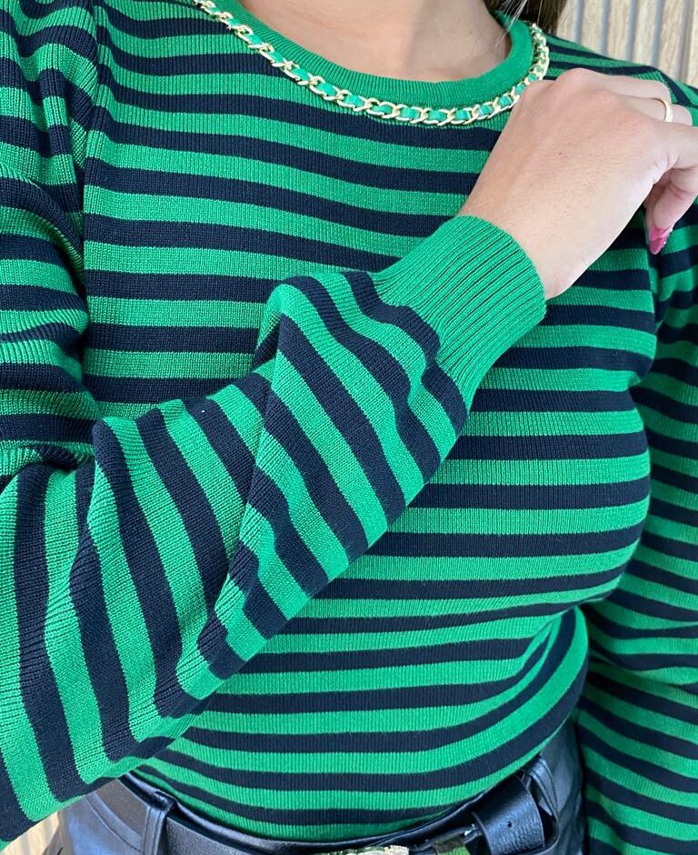 Blusa Manga Longa Modal com Detalhe Listrada Verde - Fernanda Ramos Store