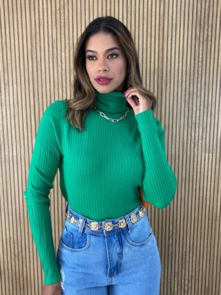 Blusa Manga Longa Modal Gola Alta 2068 Verde Fernanda Ramos Store