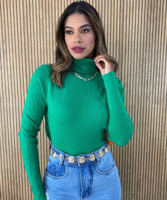 Blusa Manga Longa Modal Gola Alta 2068 Verde Fernanda Ramos Store