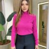 Blusa Manga Longa Modal Gola Alta com Detalhes 2092 Pink - Fernanda Ramos Store