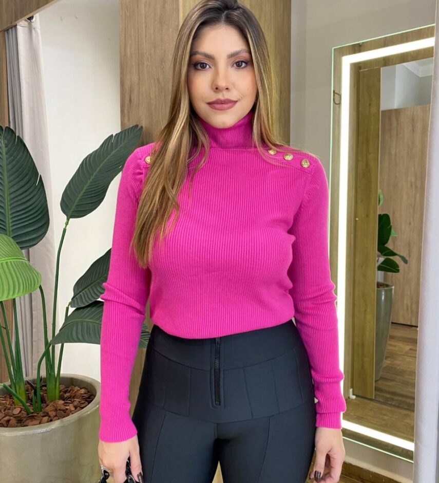 Blusa Manga Longa Modal Gola Alta com Detalhes 2092 Pink - Fernanda Ramos Store