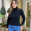 Blusa Manga Longa Modal Gola Alta com Detalhes 2092 Preta - Fernanda Ramos Store