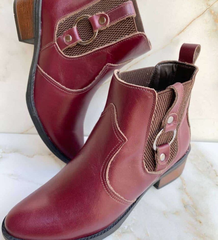 Bota Feminina Couro com 1 Argola Maitê Vinho - Fernanda Ramos Store