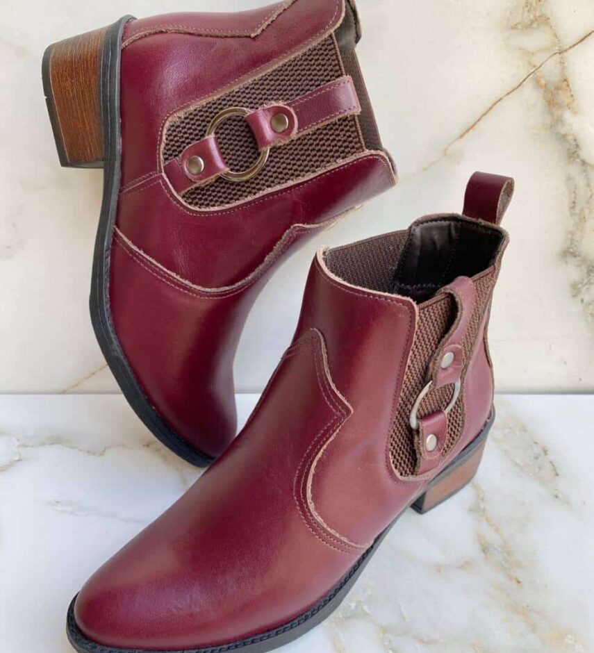 Bota Feminina Couro com 1 Argola Maitê Vinho - Fernanda Ramos Store