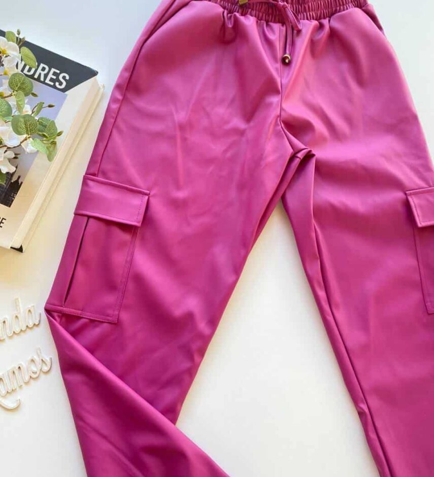 Calça Jogger Feminina Couro Eco Fúcsia - Fernanda Ramos Store