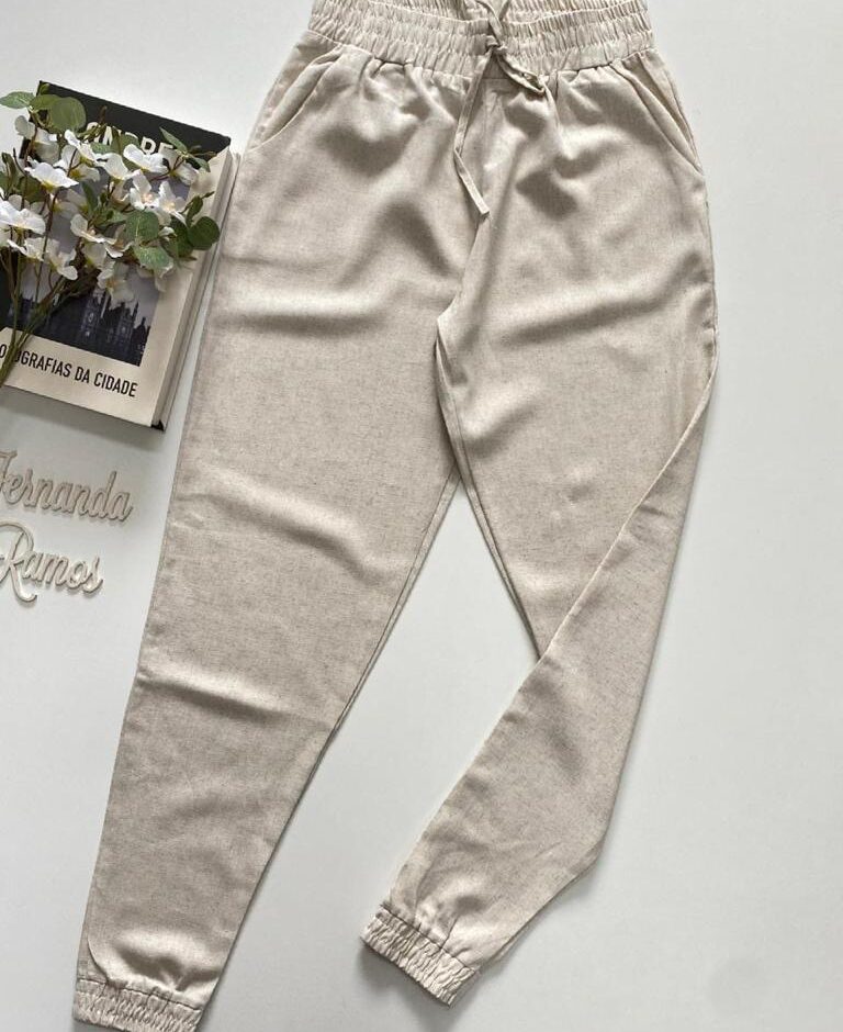Calça Jogger Bege de Viscolinho - Fernanda Ramos Store