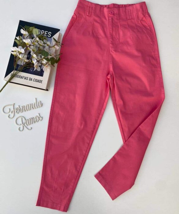 Calça Le Feminina Sarja com Bolsos Rosa Fernanda Ramos Store