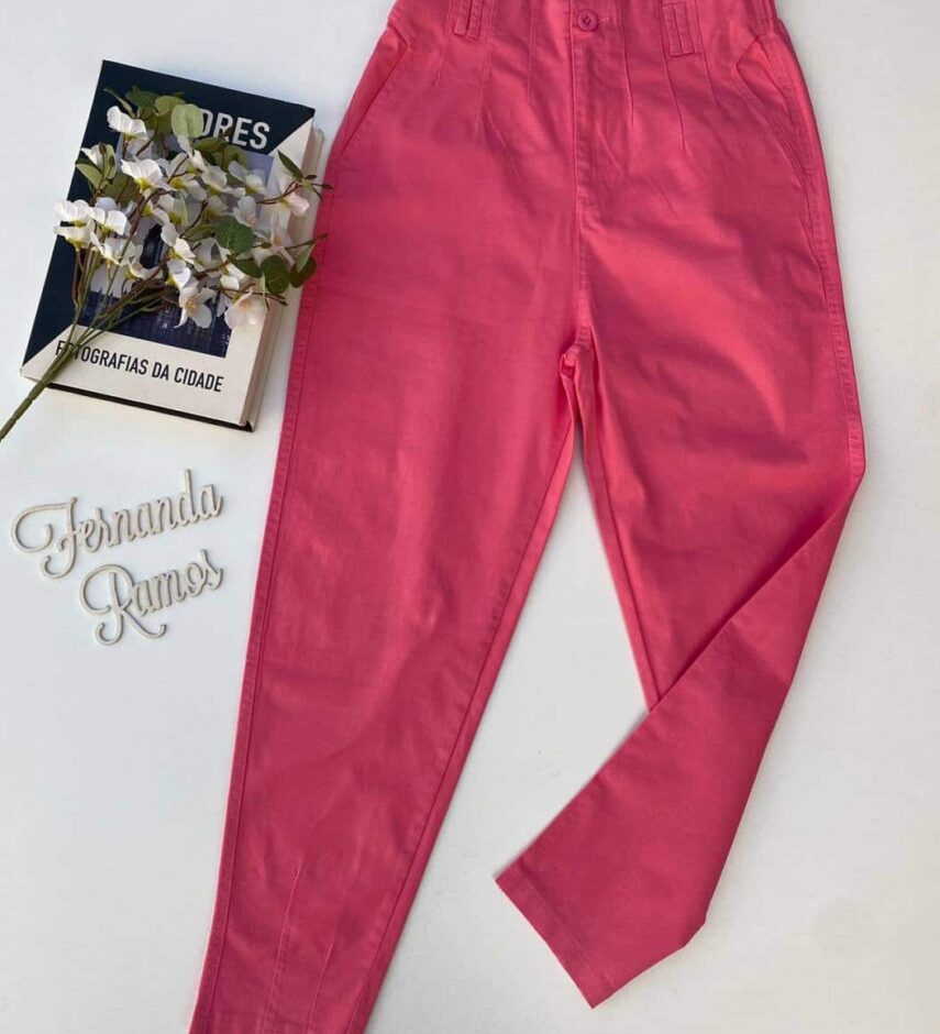 Calça Le Feminina Sarja com Bolsos Rosa - Fernanda Ramos Store