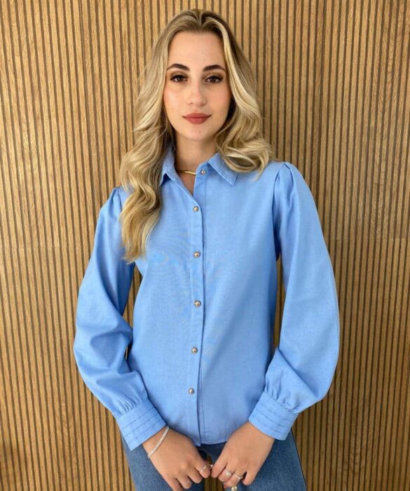 fernandaramosstore com br camisa feminina manga longa botoes dourados azul 5