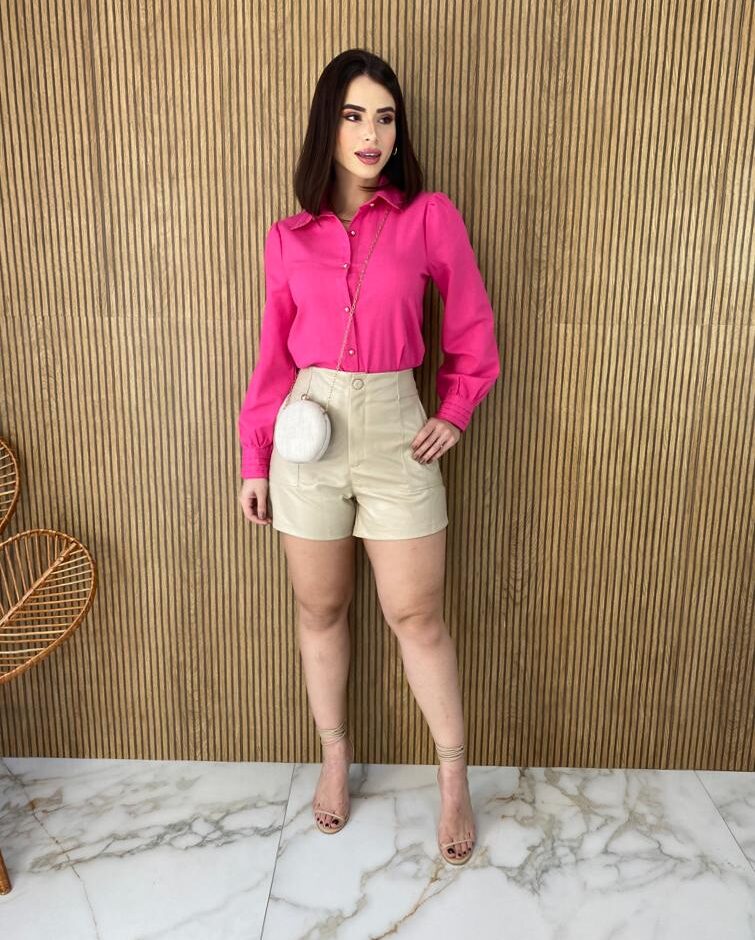 Camisa Feminina Manga Longa Botões Dourados Pink - Fernanda Ramos Store