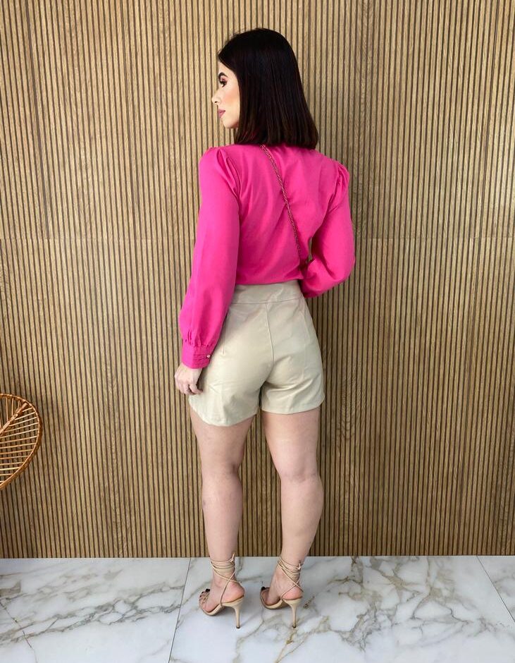 Camisa Feminina Manga Longa Botões Dourados Pink - Fernanda Ramos Store