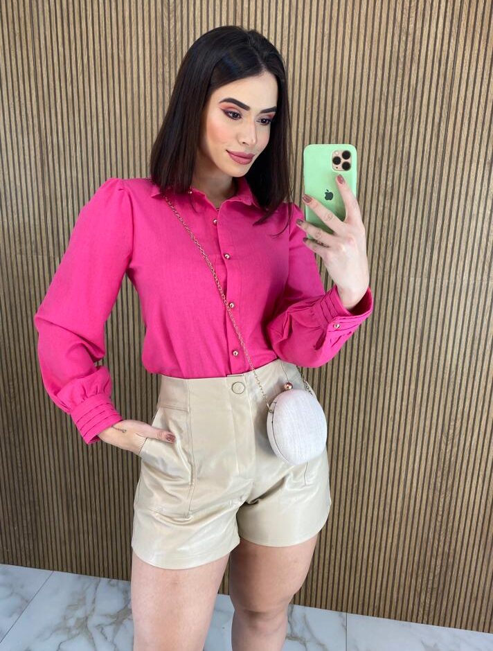 Camisa Feminina Manga Longa Botões Dourados Pink - Fernanda Ramos Store