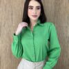 Camisa Feminina Manga Longa Botões Dourados Verde - Fernanda Ramos Store