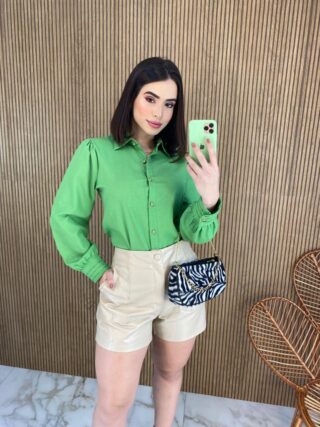 Camisa Feminina Manga Longa Botões Dourados Verde - Fernanda Ramos Store