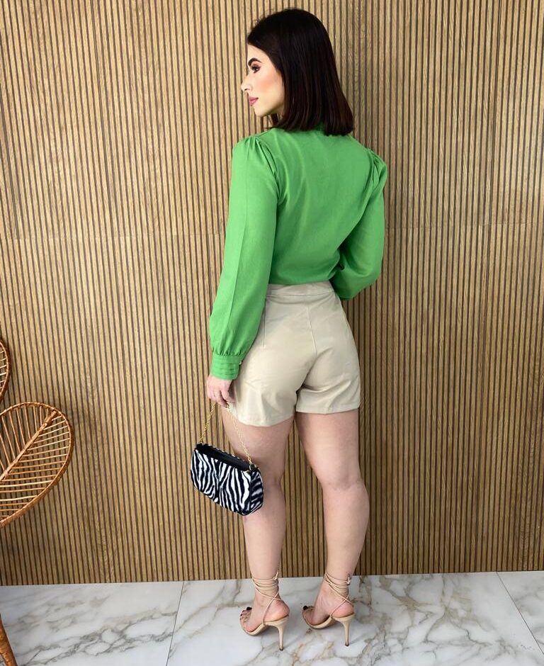 Camisa Feminina Manga Longa Botões Dourados Verde - Fernanda Ramos Store