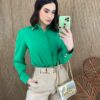 Camisa Feminina Manga Longa Detalhes Dourado Verde - Fernanda Ramos Store