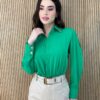 Camisa Feminina Manga Longa Detalhes Dourado Verde - Fernanda Ramos Store