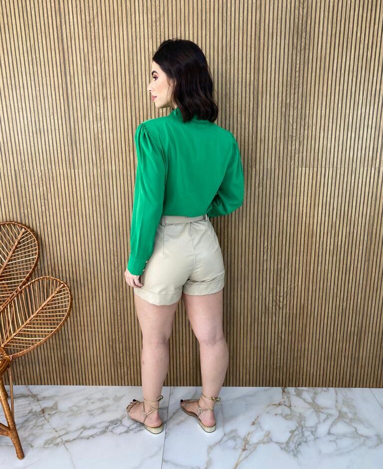 Camisa Feminina Manga Longa Detalhes Dourado Verde - Fernanda Ramos Store