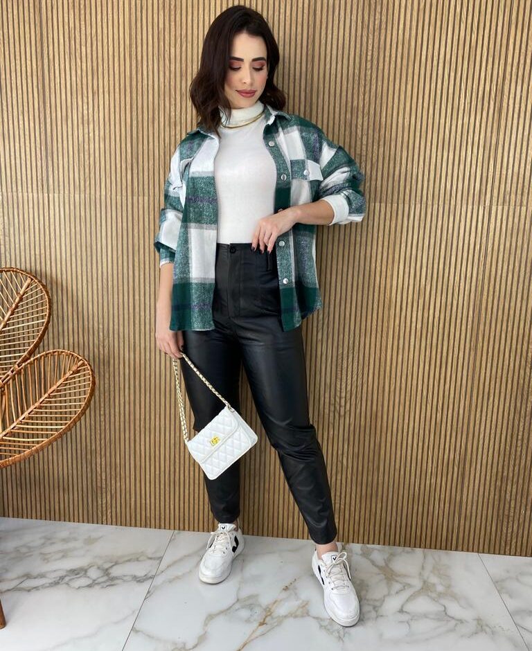 Camisa Feminina Manga Longa Flanelada Xadrez Verde - Fernanda Ramos Store
