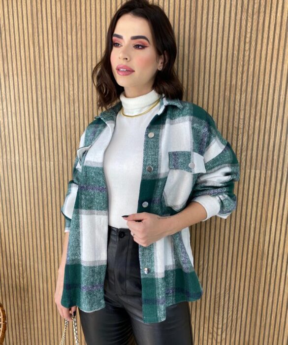 Camisa Feminina Manga Longa Flanelada Xadrez Verde - Fernanda Ramos Store