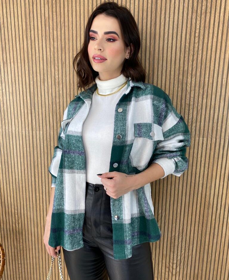 Camisa Feminina Manga Longa Flanelada Xadrez Verde - Fernanda Ramos Store