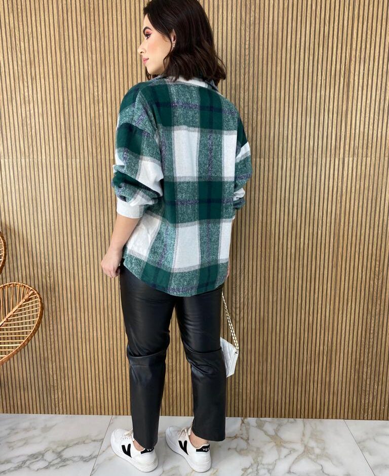 Camisa Feminina Manga Longa Flanelada Xadrez Verde - Fernanda Ramos Store