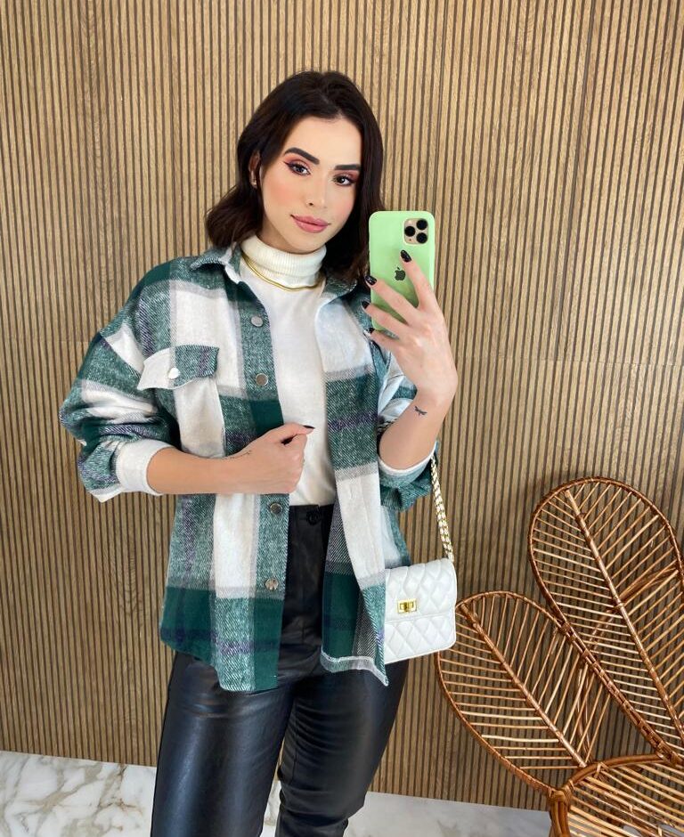 Camisa Feminina Manga Longa Flanelada Xadrez Verde - Fernanda Ramos Store