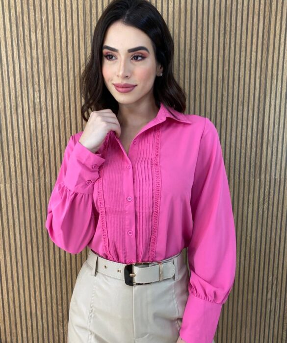 Camisa Feminina Manga Longa Leticia Rosa - Fernanda Ramos Store