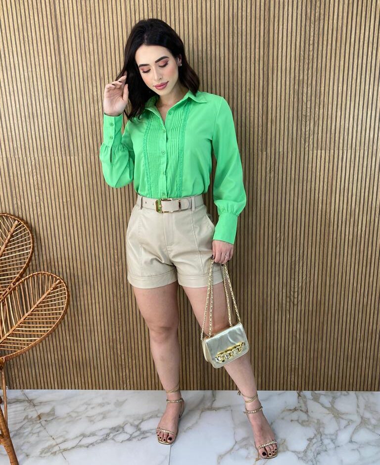 Camisa Feminina Manga Longa Leticia Verde - Fernanda Ramos Store