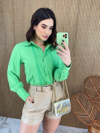 Camisa Feminina Manga Longa Leticia Verde - Fernanda Ramos Store