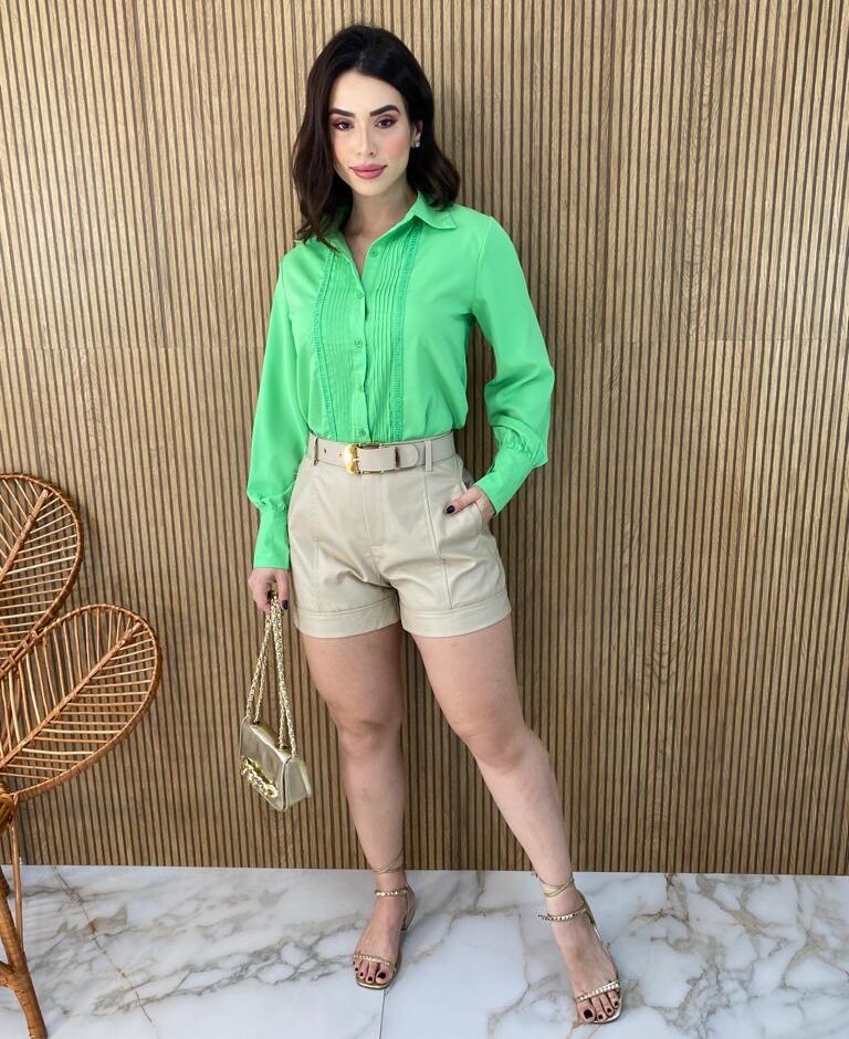 Camisa Feminina Manga Longa Leticia Verde - Fernanda Ramos Store