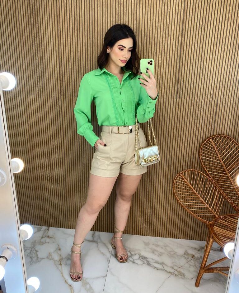 Camisa Feminina Manga Longa Leticia Verde - Fernanda Ramos Store