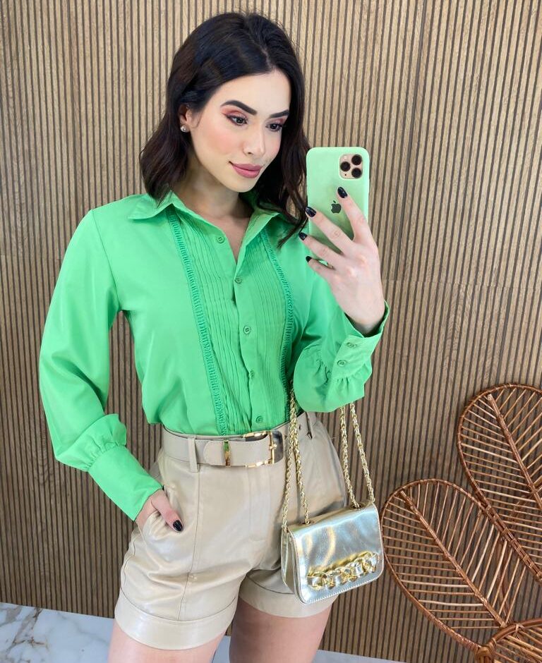 Camisa Feminina Manga Longa Leticia Verde - Fernanda Ramos Store