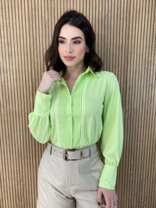 Camisa Feminina Manga Longa Leticia Verde Lima - Fernanda Ramos Store