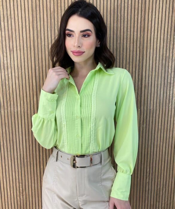 Camisa Feminina Manga Longa Leticia Verde Lima - Fernanda Ramos Store