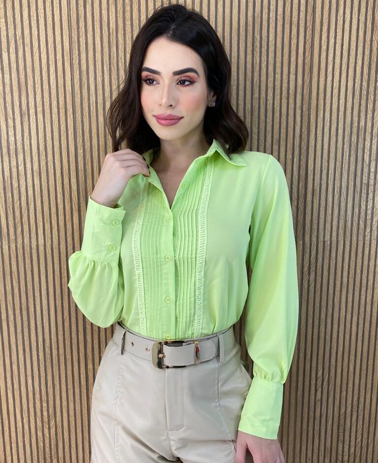 Camisa Feminina Manga Longa Leticia Verde Lima - Fernanda Ramos Store
