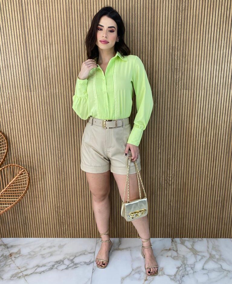 Camisa Feminina Manga Longa Leticia Verde Lima - Fernanda Ramos Store