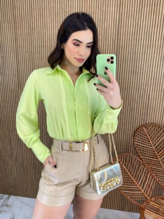 Camisa Feminina Manga Longa Leticia Verde Lima Fernanda Ramos Store