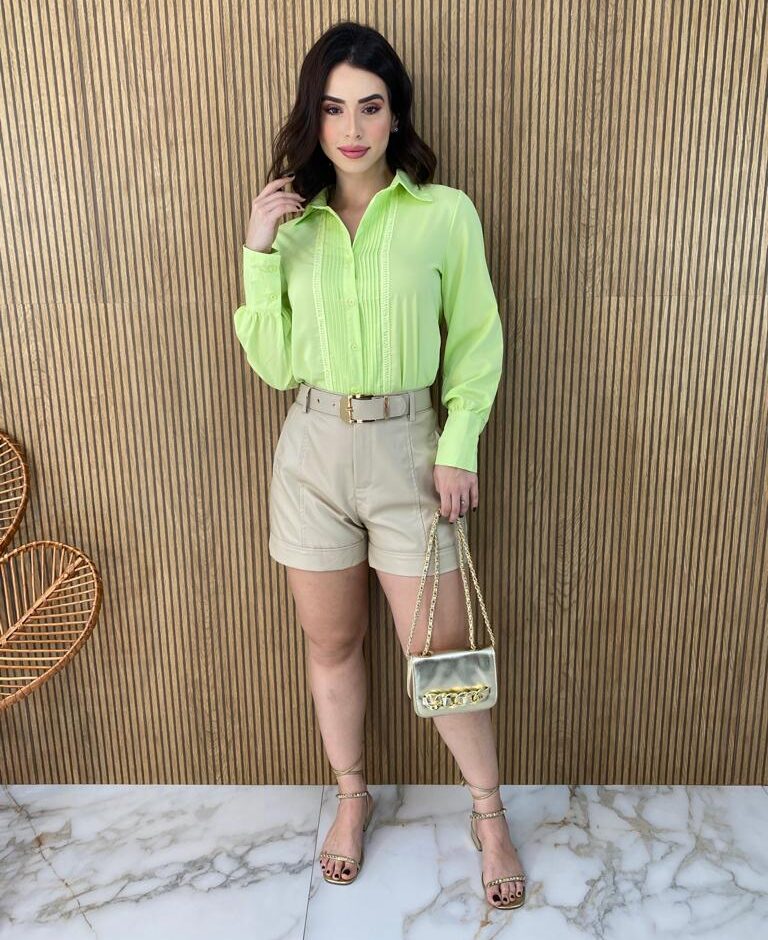 Camisa Feminina Manga Longa Leticia Verde Lima - Fernanda Ramos Store
