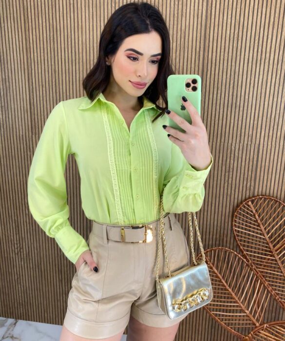 Camisa Feminina Manga Longa Leticia Verde Lima - Fernanda Ramos Store