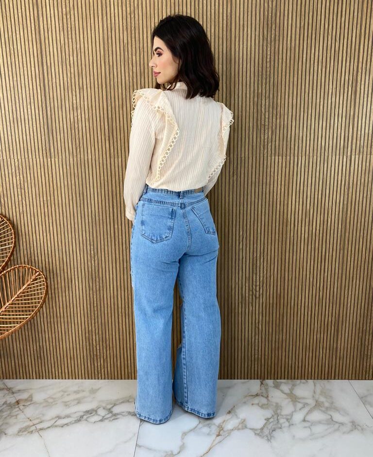 Camisa Feminina Manga Longa Luna com Detalhe Bege - Fernanda Ramos Store