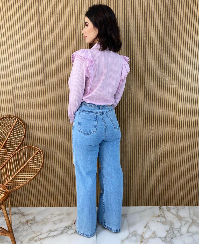 Camisa Feminina Manga Longa Luna com Detalhe Lilás - Fernanda Ramos Store