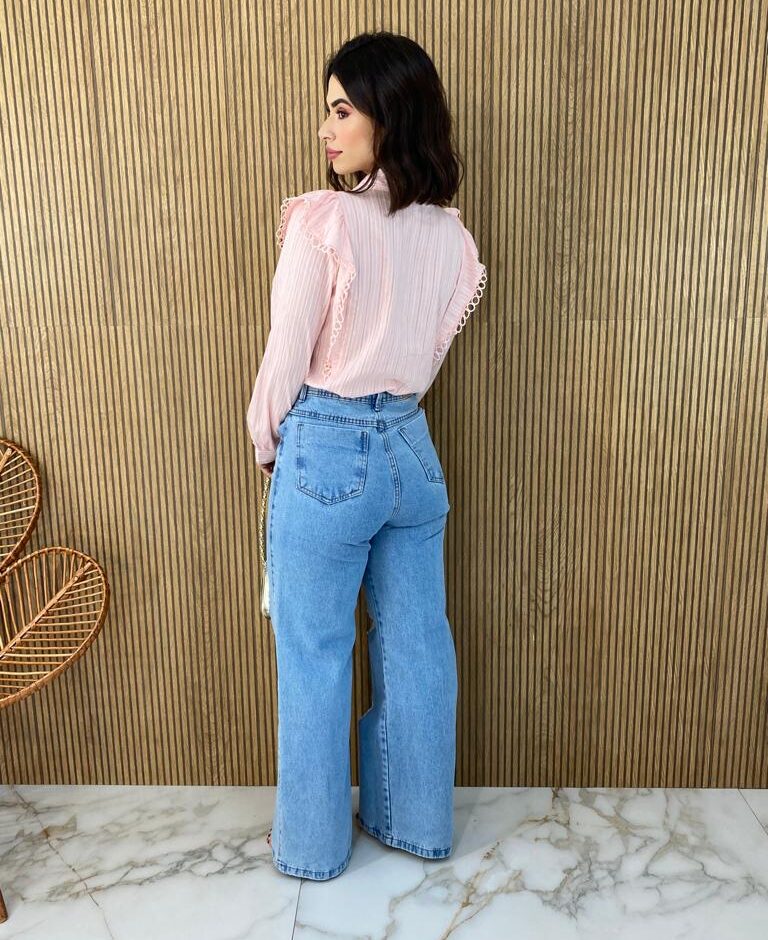 Camisa Feminina Manga Longa Luna com Detalhe Rosa Bebe - Fernanda Ramos Store