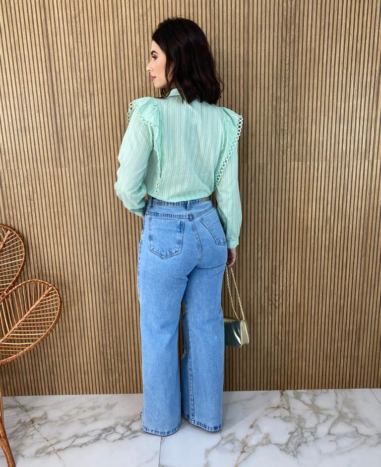 Camisa Feminina Manga Longa Luna com Detalhe Verde - Fernanda Ramos Store