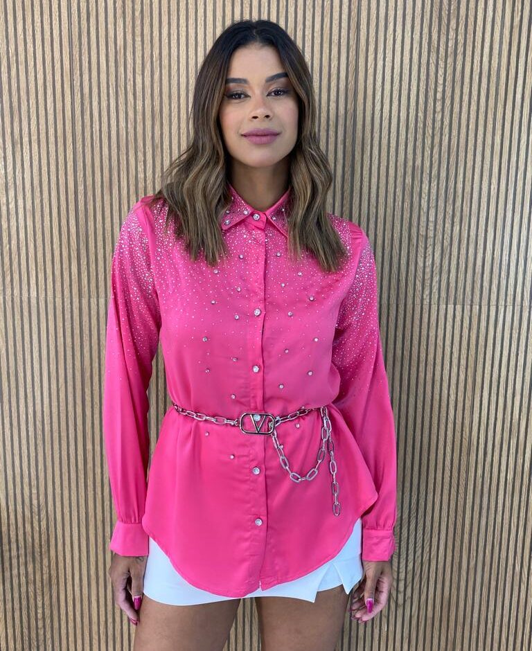 Camisa Feminina Manga Longa Mari com Aplicações Pink - Fernanda Ramos Store