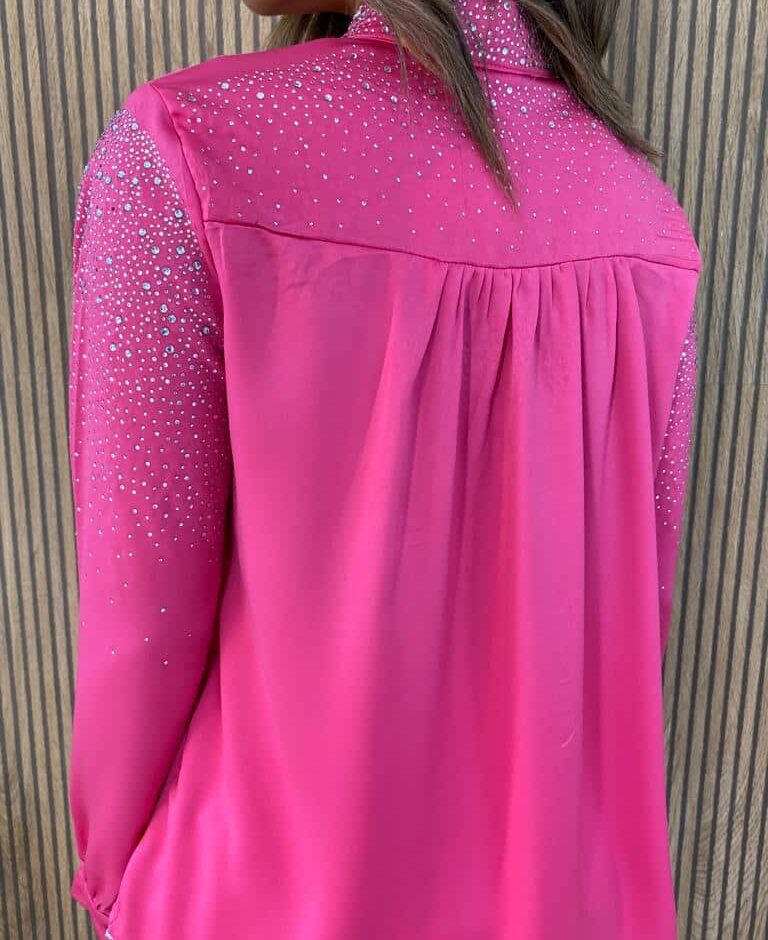 Camisa Feminina Manga Longa Mari com Aplicações Pink - Fernanda Ramos Store