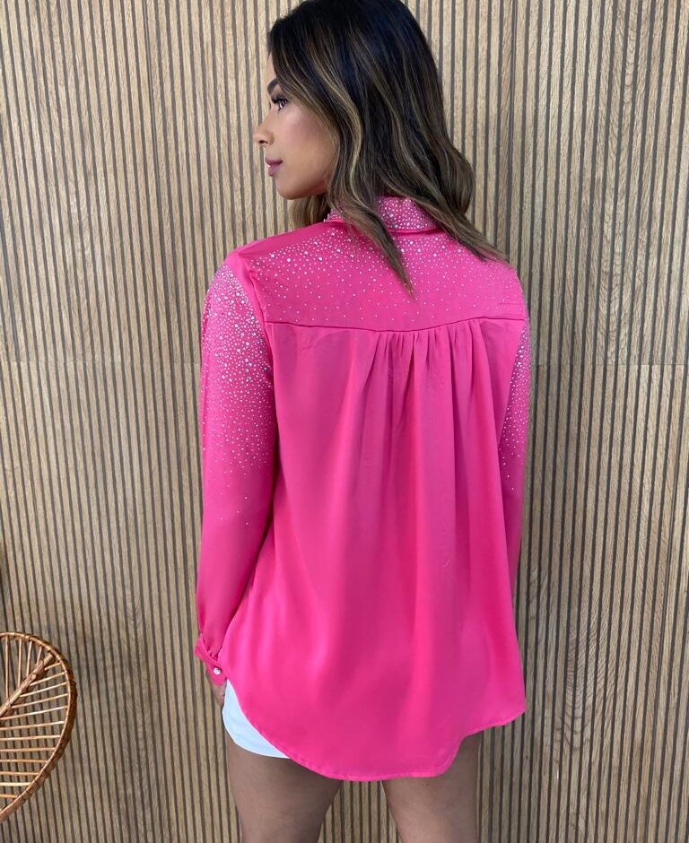 Camisa Feminina Manga Longa Mari com Aplicações Pink - Fernanda Ramos Store